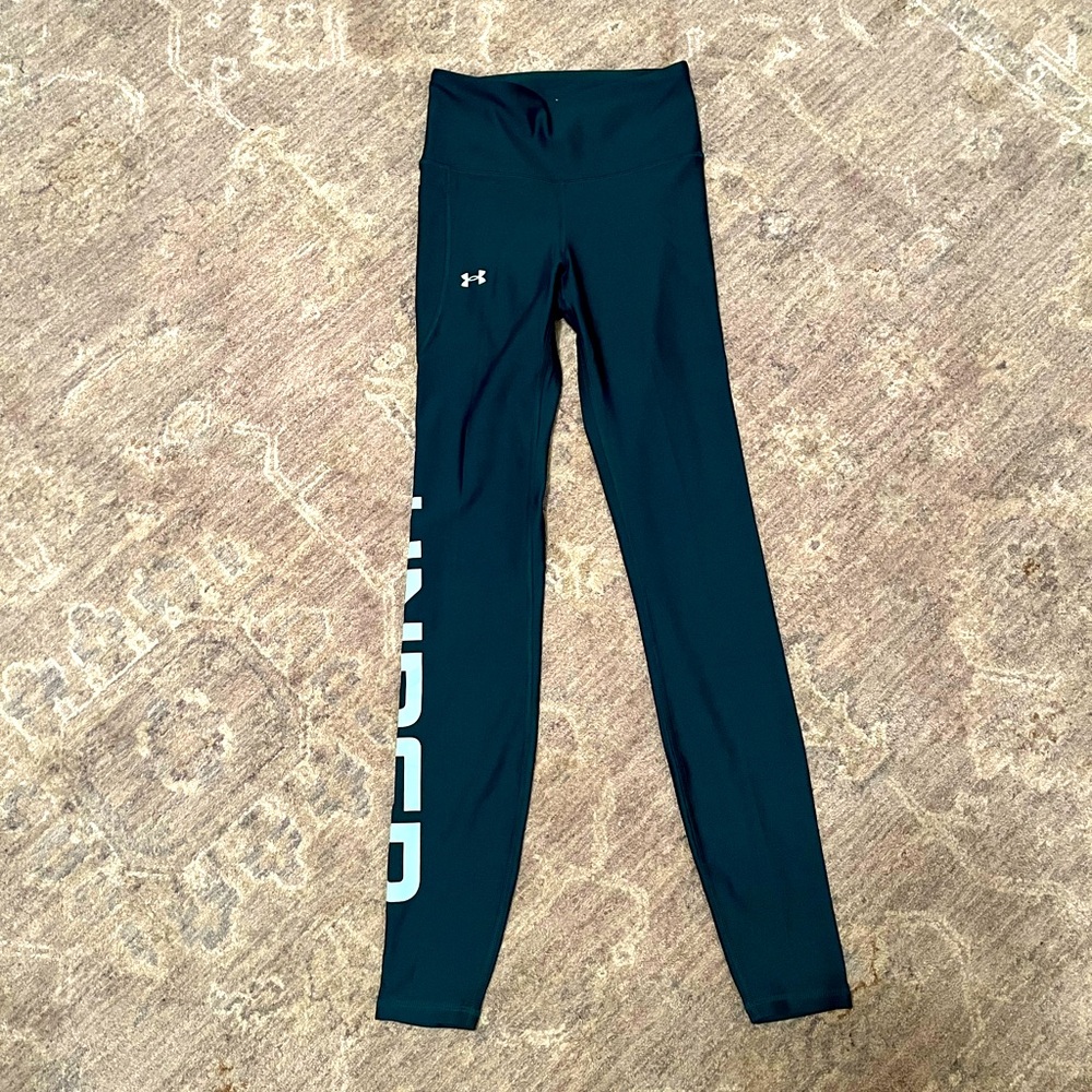 NWOT Under Armour Heat Gear Womens Leggings/Tights XS Teal Logo